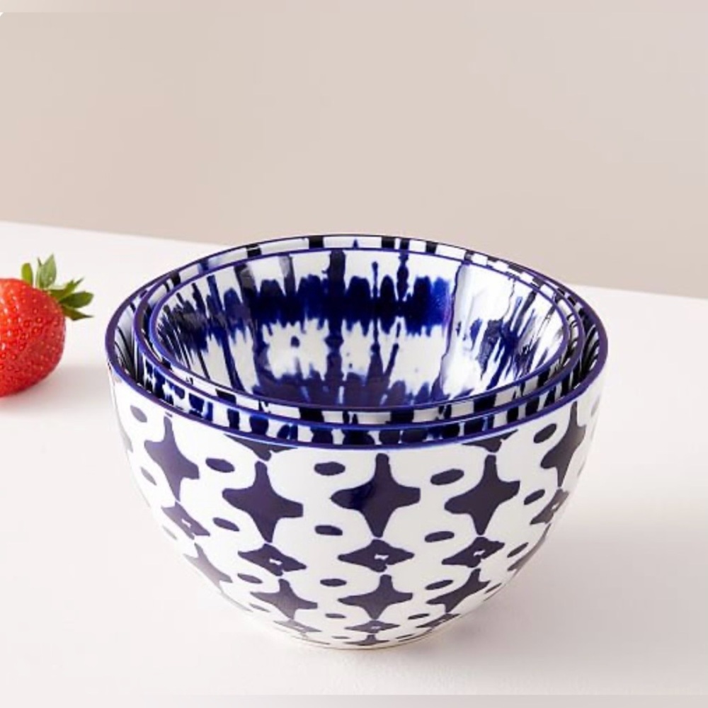 ‼️RARE‼️🎸West Elm🎸🔥NWOT🔥INDIGO TIE-DYE Nesting Bowl Set(3)